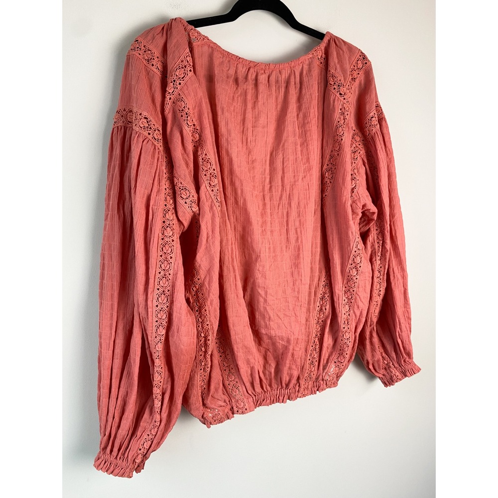 Free People Maria Maria Lace Embroidered Peasant Blouse S Terrocatta Oversized - Picture 8 of 11